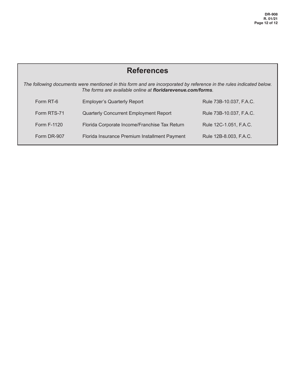 Form DR-908 Insurance Premium Taxes and Fees Return - Florida, Page 12