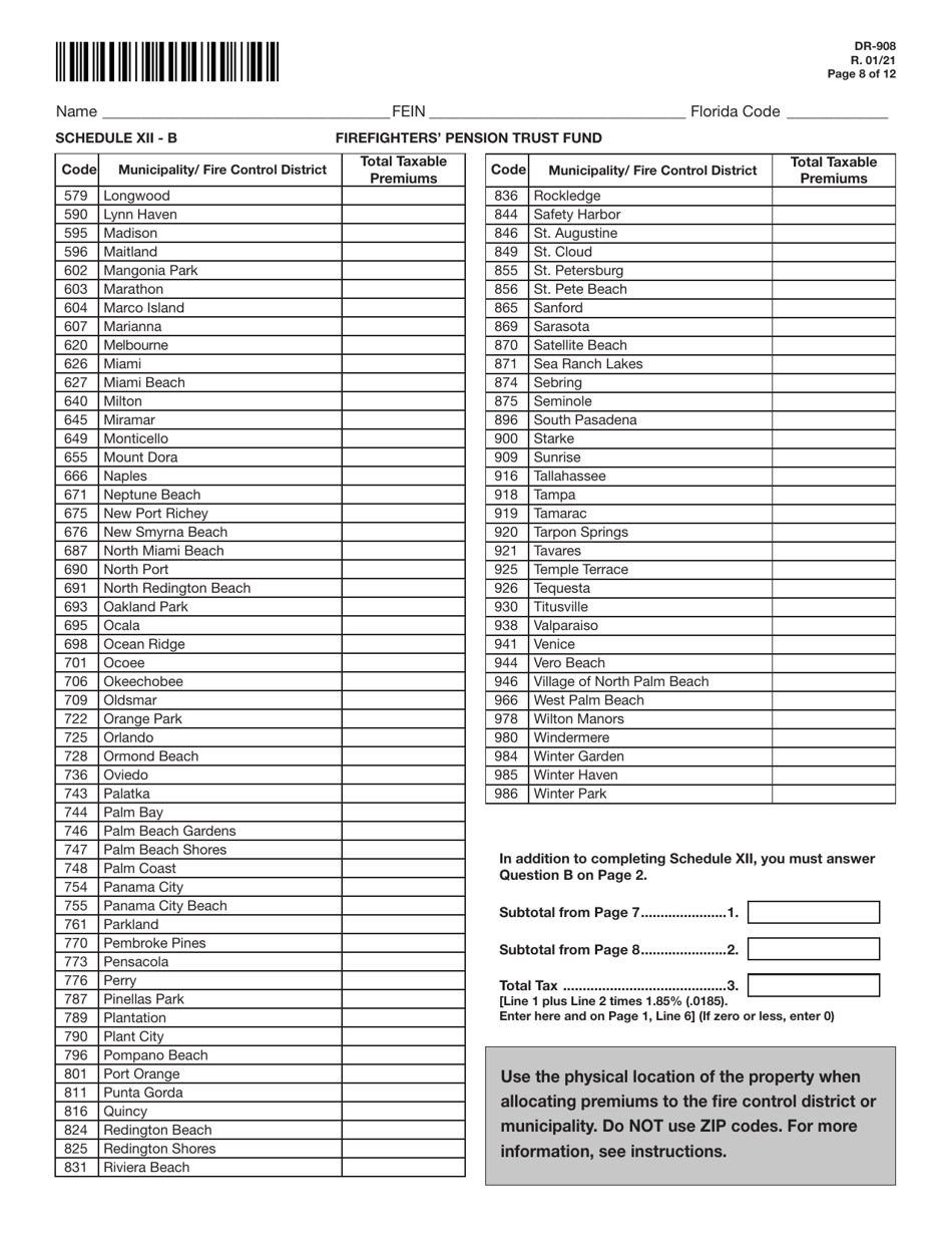 Form DR-908 Insurance Premium Taxes and Fees Return - Florida, Page 8