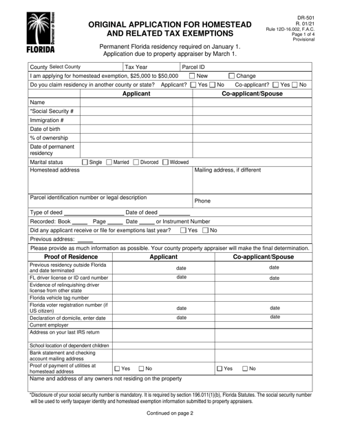 Form DR-501  Printable Pdf