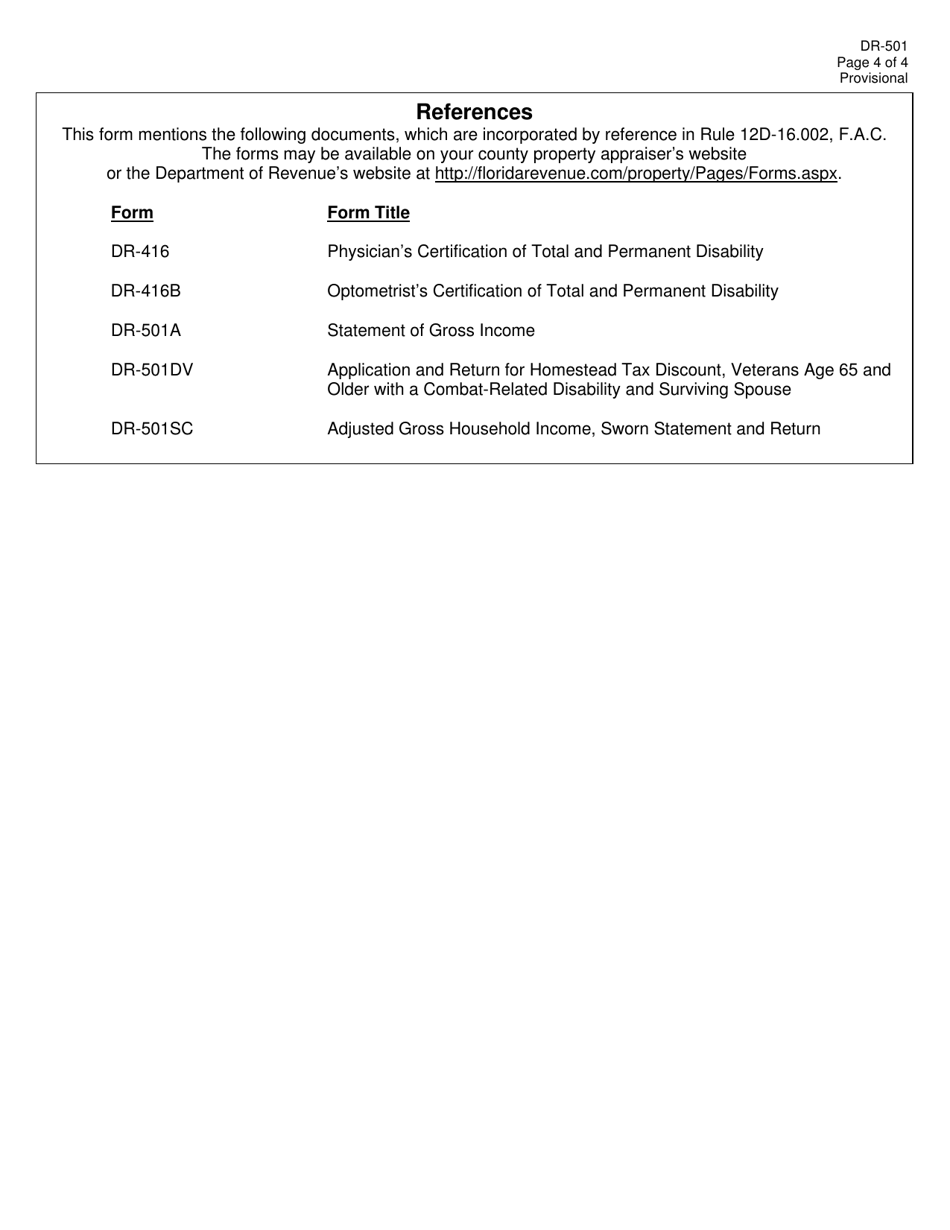 Form DR-501 Original Application for Homestead and Related Tax Exemptions - Florida, Page 4