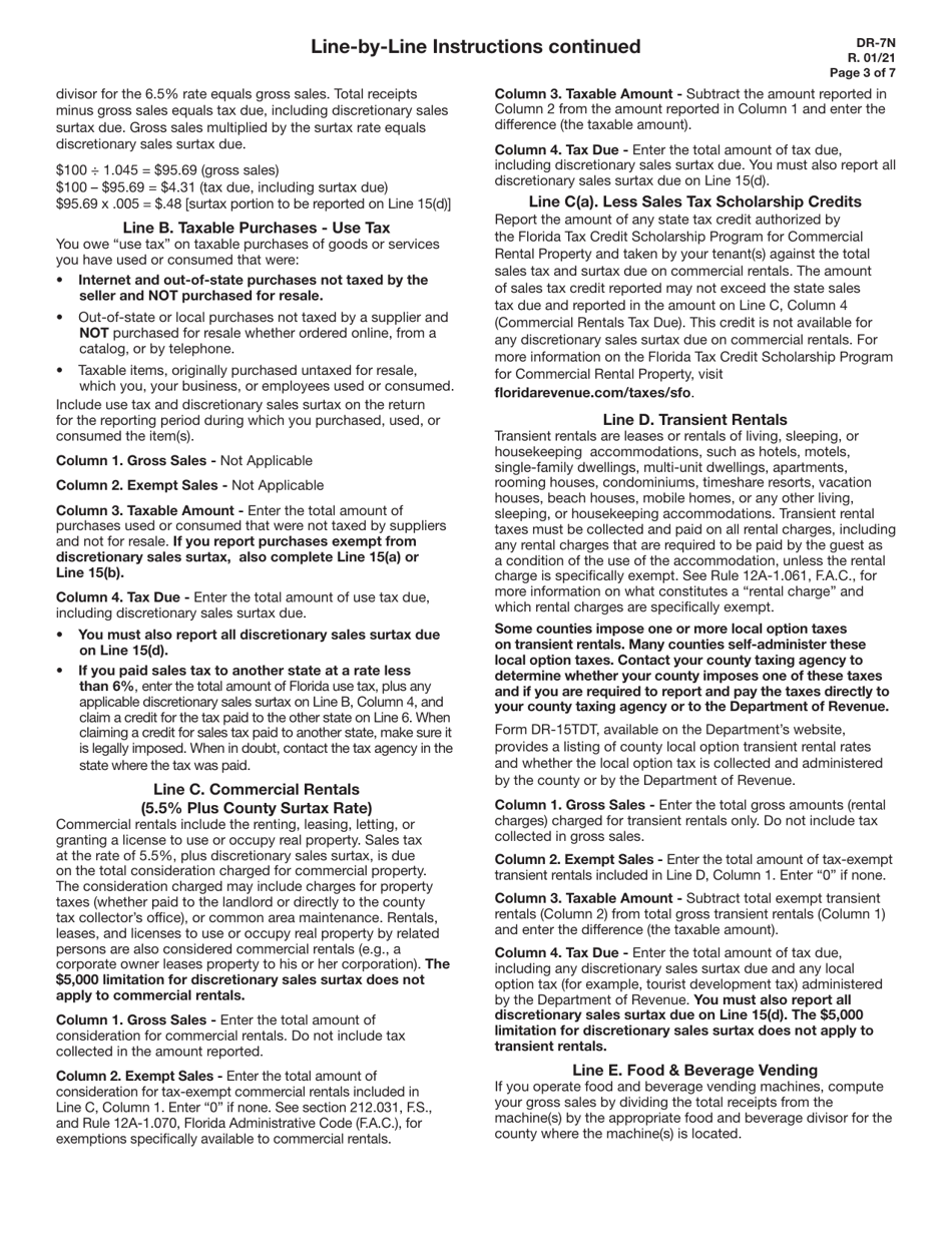 Instructions for Form DR-7N Consolidated Sales and Use Tax Return - Florida, Page 3