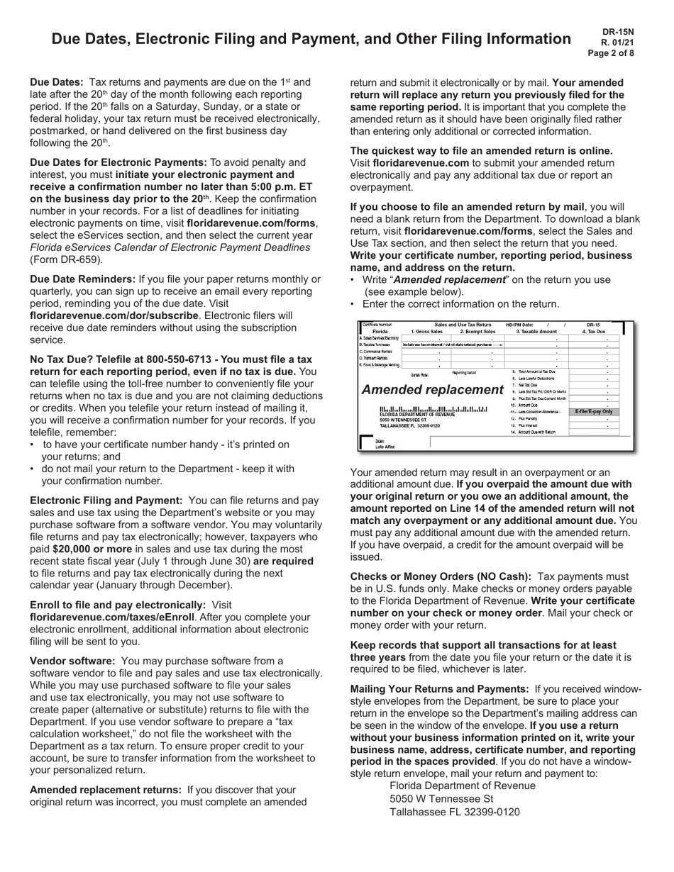 Instructions for Form DR-15 Sales and Use Tax Return - Florida, Page 2