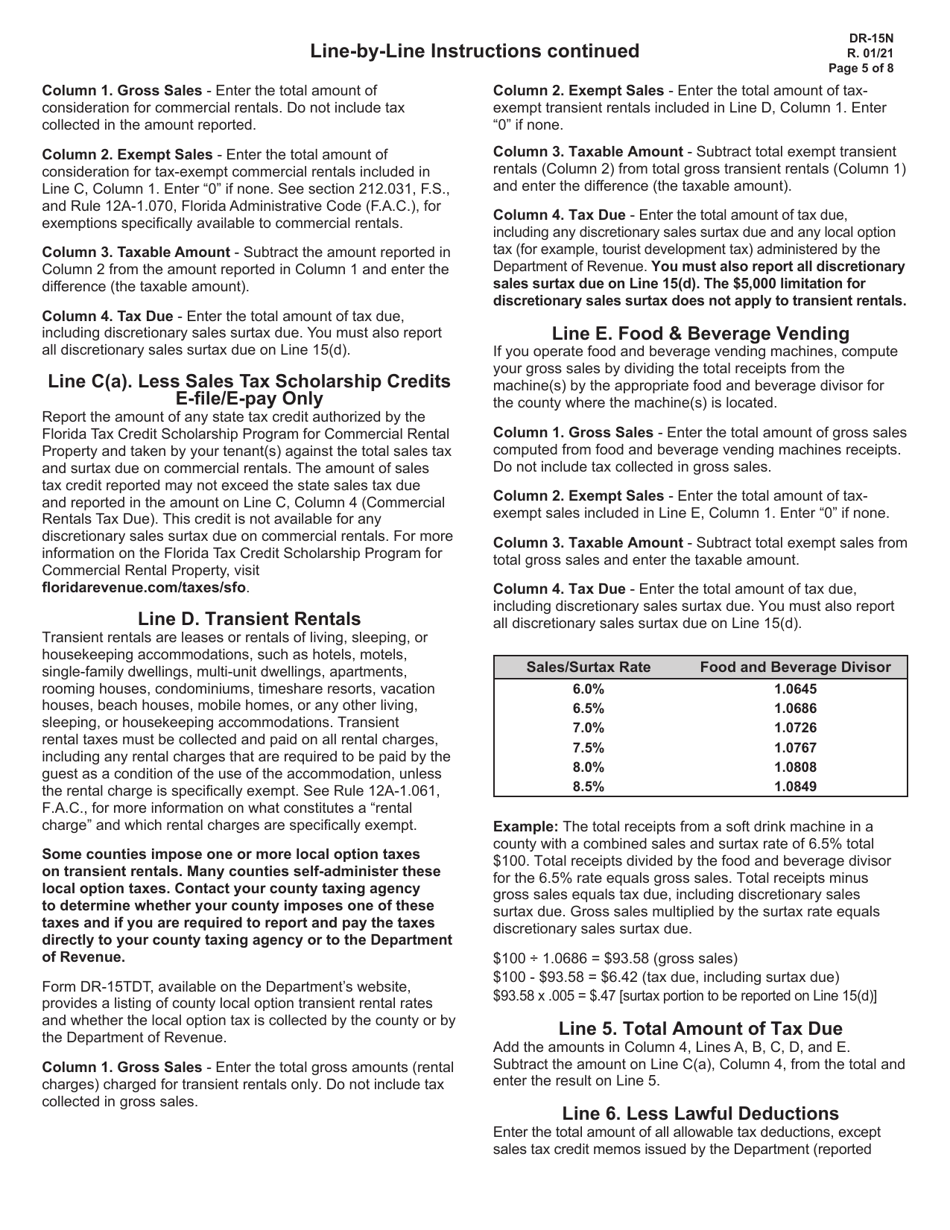 Instructions for Form DR-15 Sales and Use Tax Return - Florida, Page 5