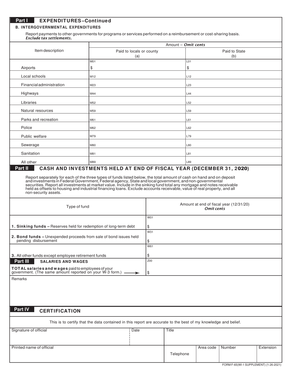 Form F-65 Supplement WI-1 Annual Financial Report - Counties, Municipalities and Towns - Wisconsin, Page 2
