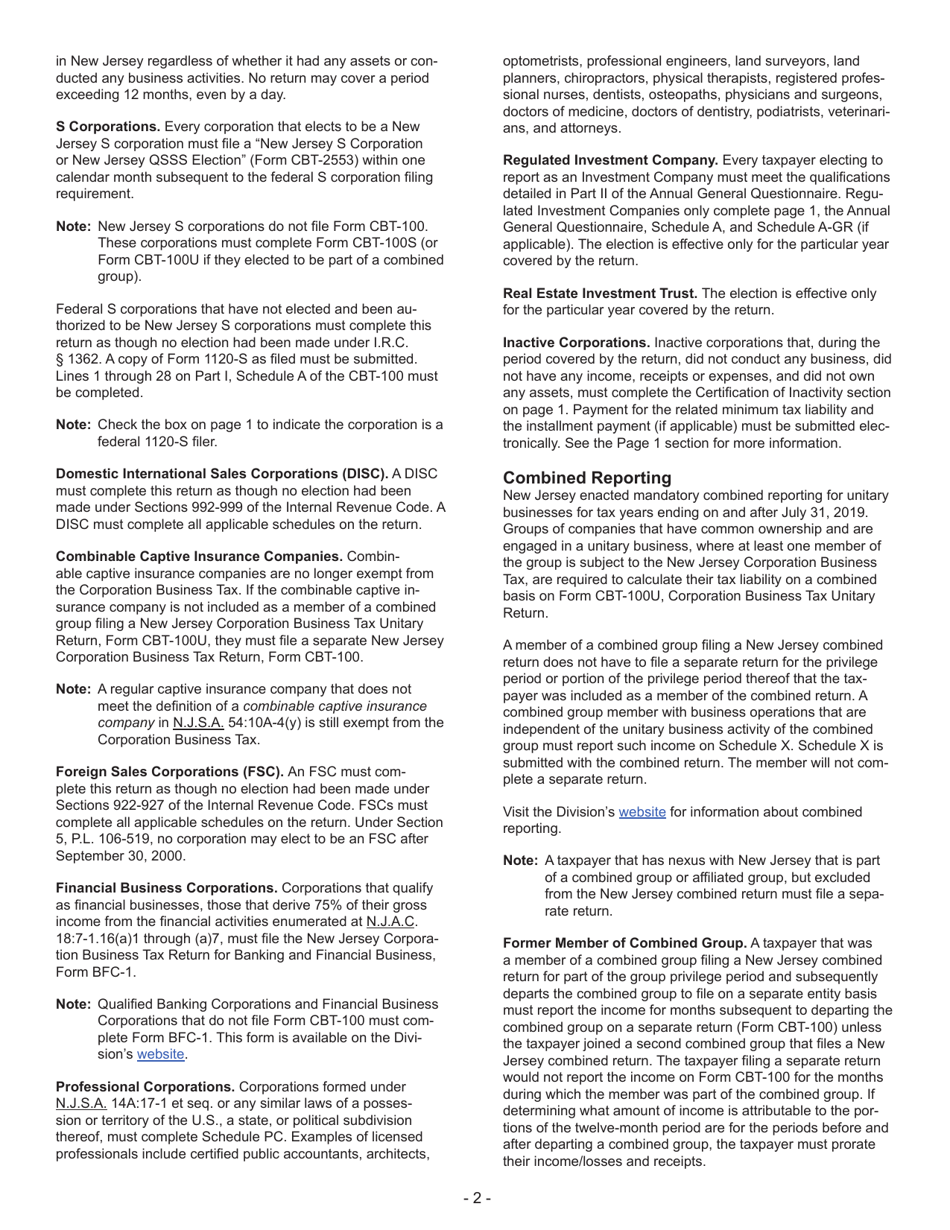 Instructions for Form CBT-100 New Jersey Corporation Business Tax Return - New Jersey, Page 3