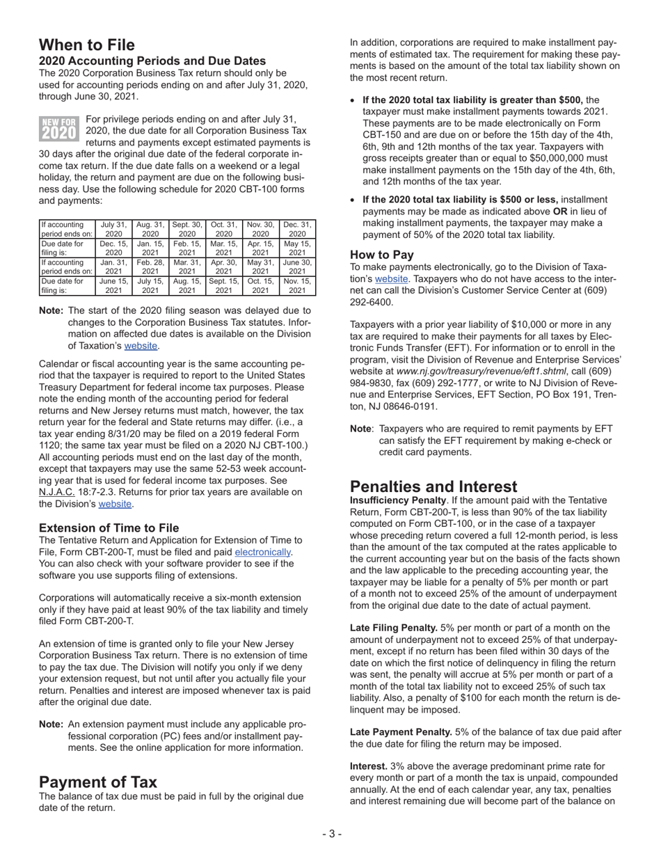 Instructions for Form CBT-100 New Jersey Corporation Business Tax Return - New Jersey, Page 4