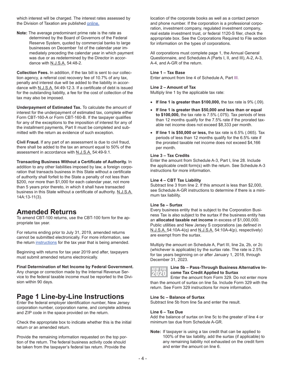 Instructions for Form CBT-100 New Jersey Corporation Business Tax Return - New Jersey, Page 5