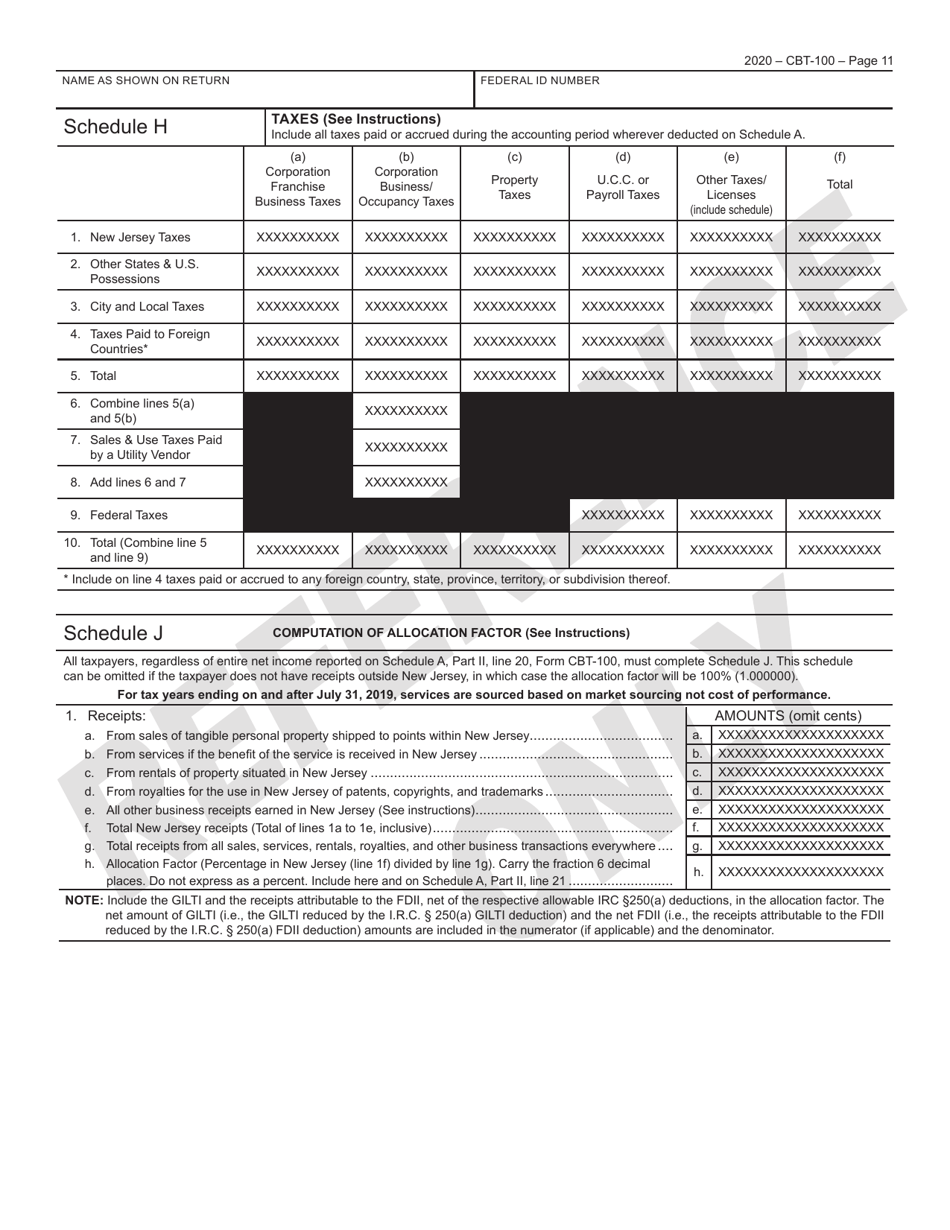 Form CBT-100 New Jersey Corporation Business Tax Return - New Jersey, Page 12