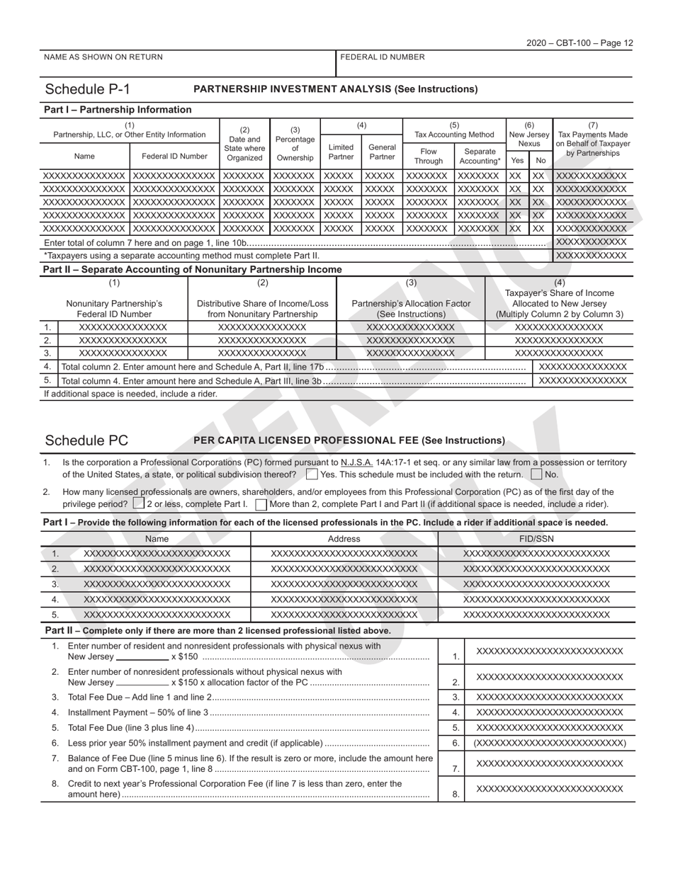Form CBT-100 New Jersey Corporation Business Tax Return - New Jersey, Page 13