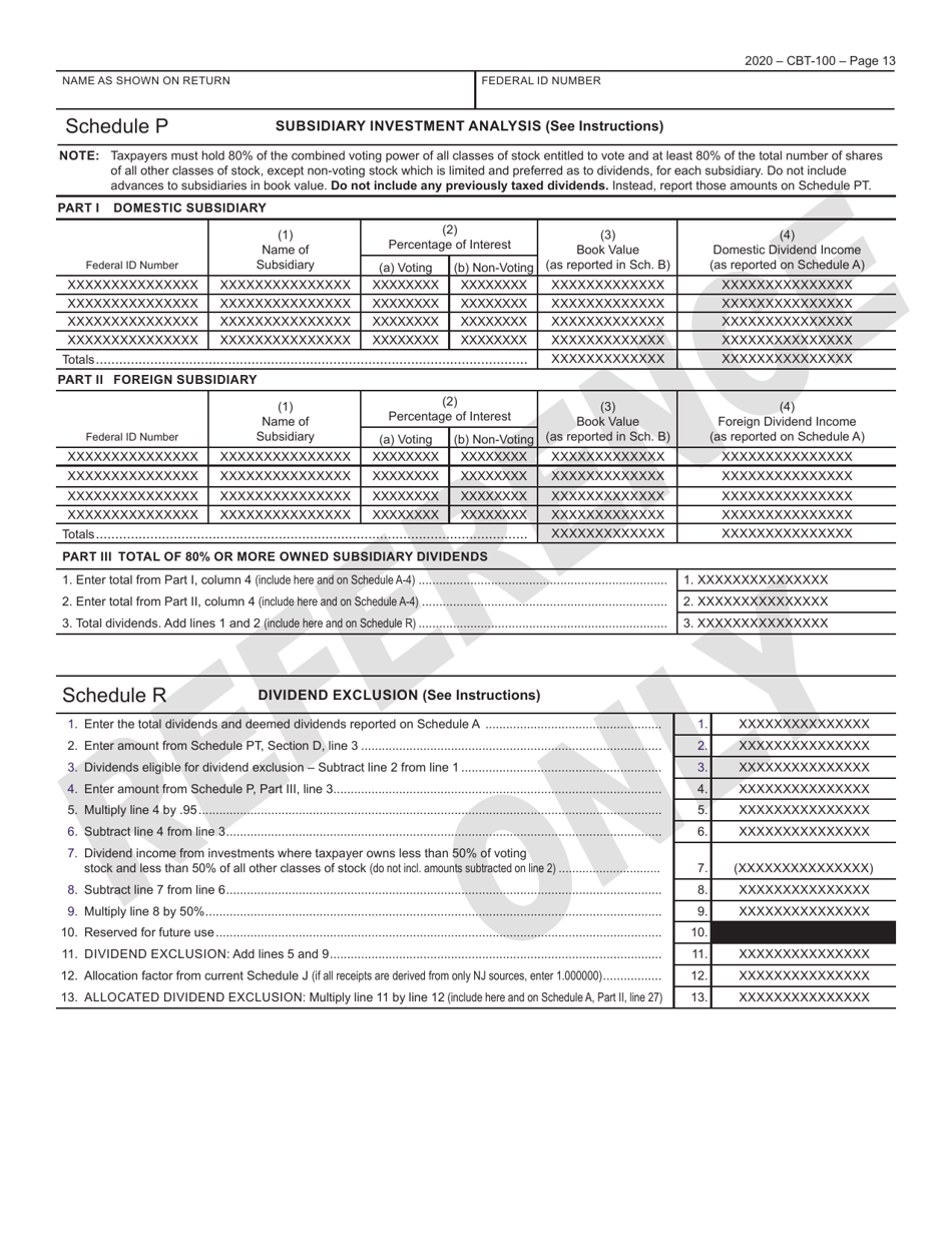 Form CBT-100 New Jersey Corporation Business Tax Return - New Jersey, Page 14
