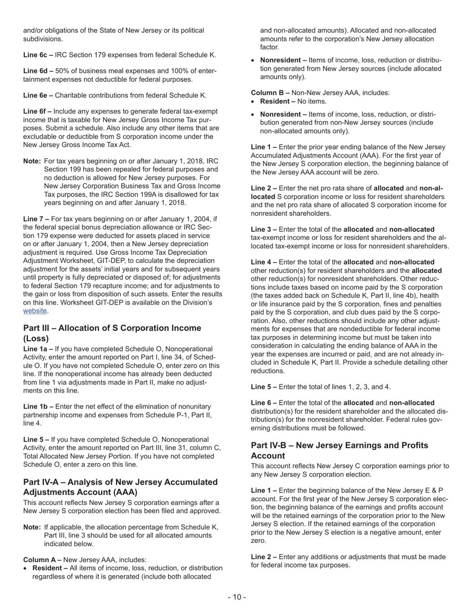 Instructions for Form CBT-100S New Jersey Corporation Business Tax Return - New Jersey, Page 10