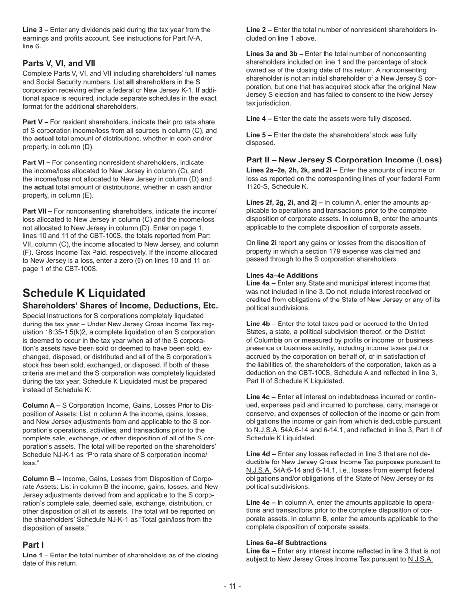 Instructions for Form CBT-100S New Jersey Corporation Business Tax Return - New Jersey, Page 11