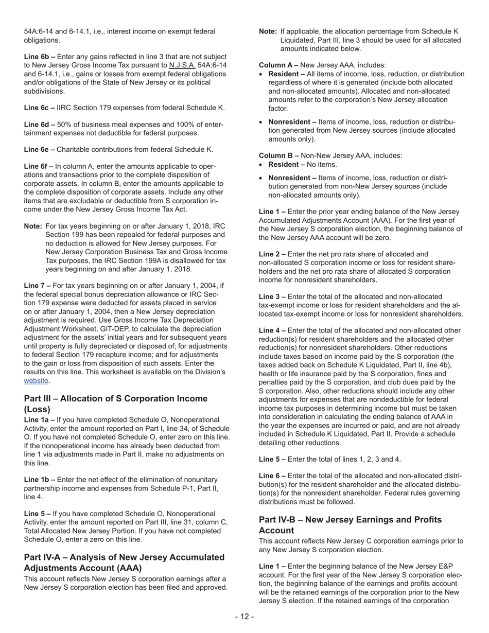 Instructions for Form CBT-100S New Jersey Corporation Business Tax Return - New Jersey, Page 12