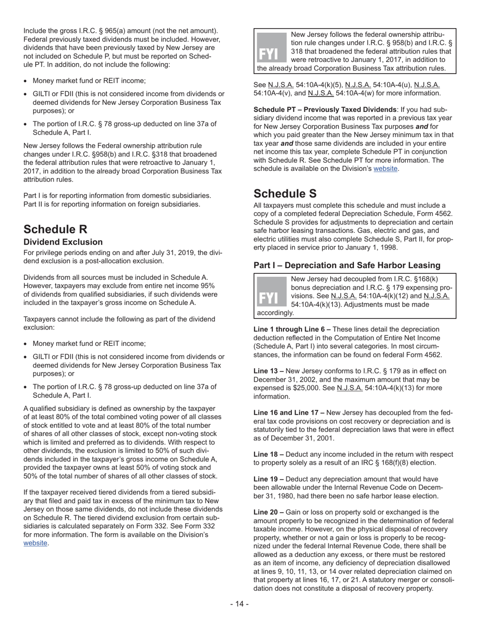 Instructions for Form CBT-100S New Jersey Corporation Business Tax Return - New Jersey, Page 14