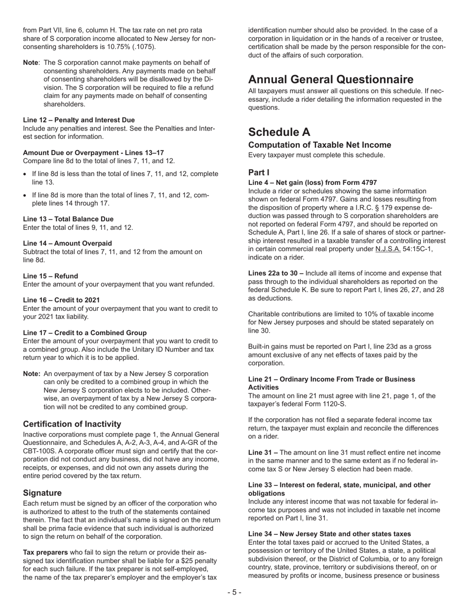 Instructions for Form CBT-100S New Jersey Corporation Business Tax Return - New Jersey, Page 5