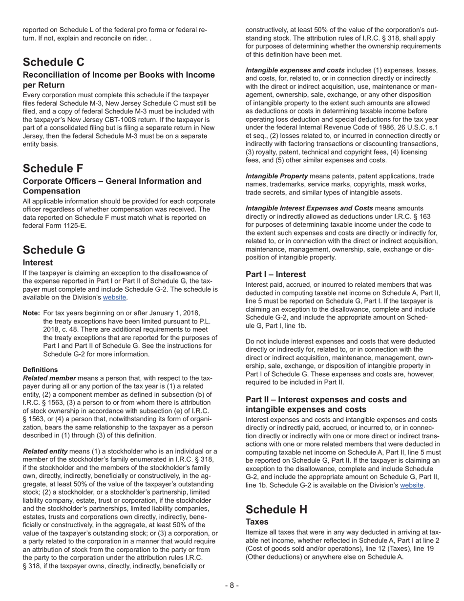 Instructions for Form CBT-100S New Jersey Corporation Business Tax Return - New Jersey, Page 8