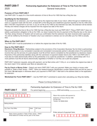 Form PART-200-T Partnership Application for Extension of Time to File Form Nj-1065 - New Jersey