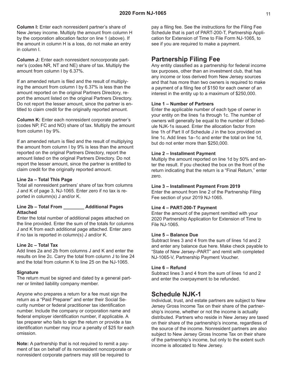 Instructions for Form NJ-1065 New Jersey Partnership Return Gross Income Tax - New Jersey, Page 11