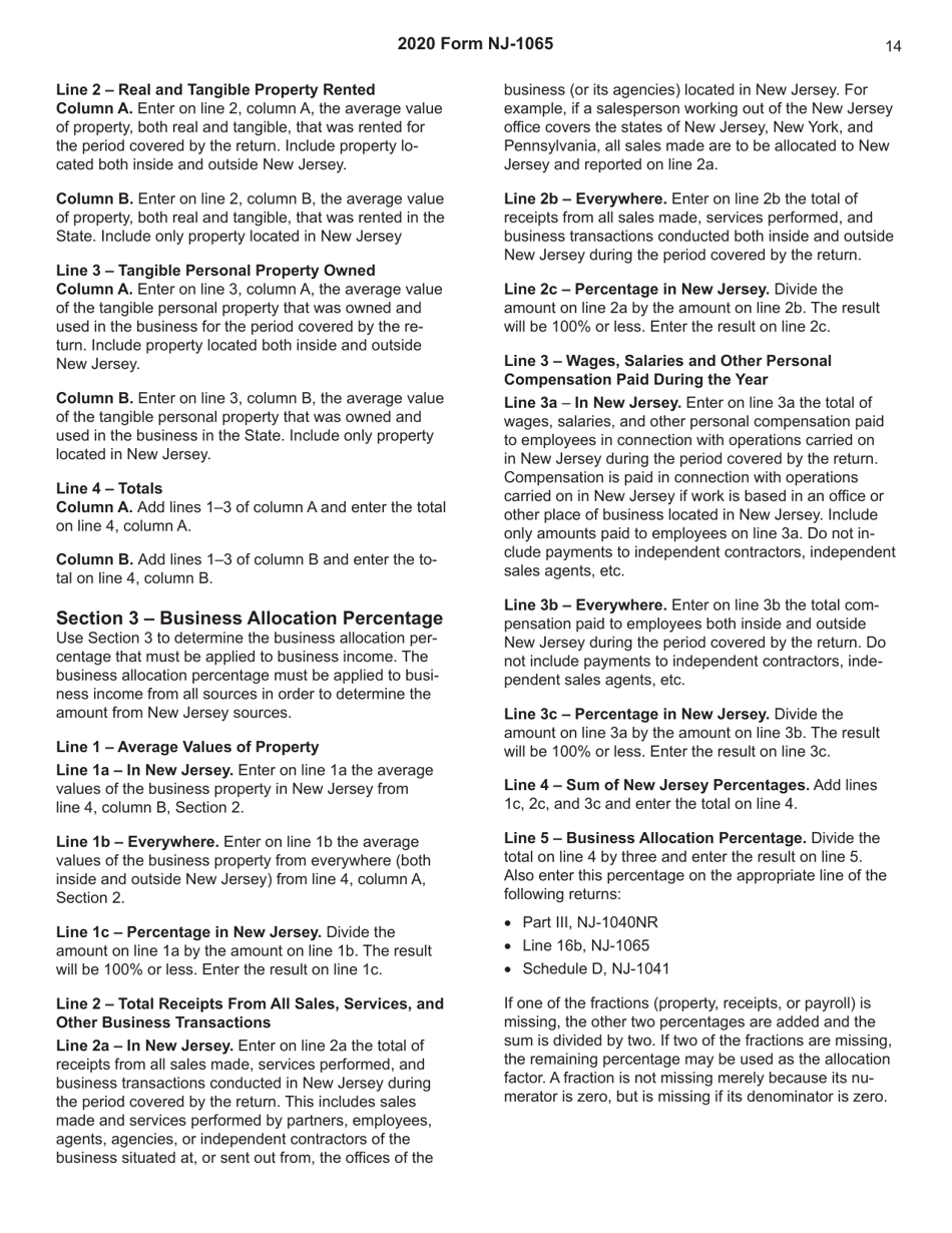 Instructions for Form NJ-1065 New Jersey Partnership Return Gross Income Tax - New Jersey, Page 14