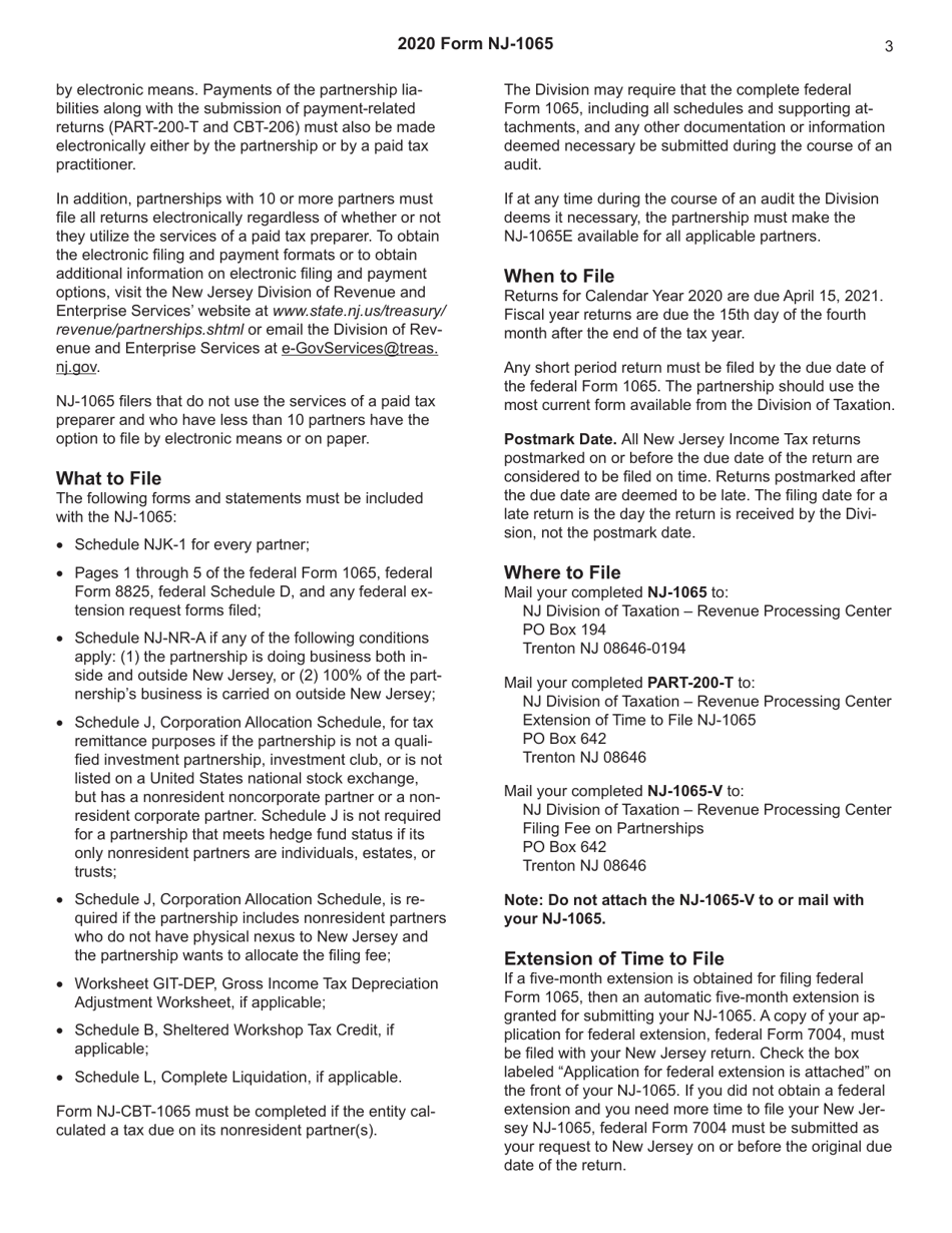 Instructions for Form NJ-1065 New Jersey Partnership Return Gross Income Tax - New Jersey, Page 3