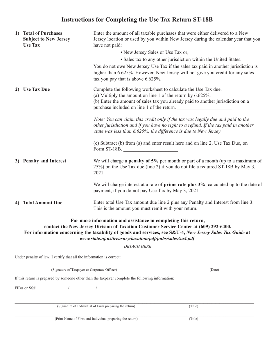 Form ST-18B Annual Business Use Tax Return - New Jersey, Page 2