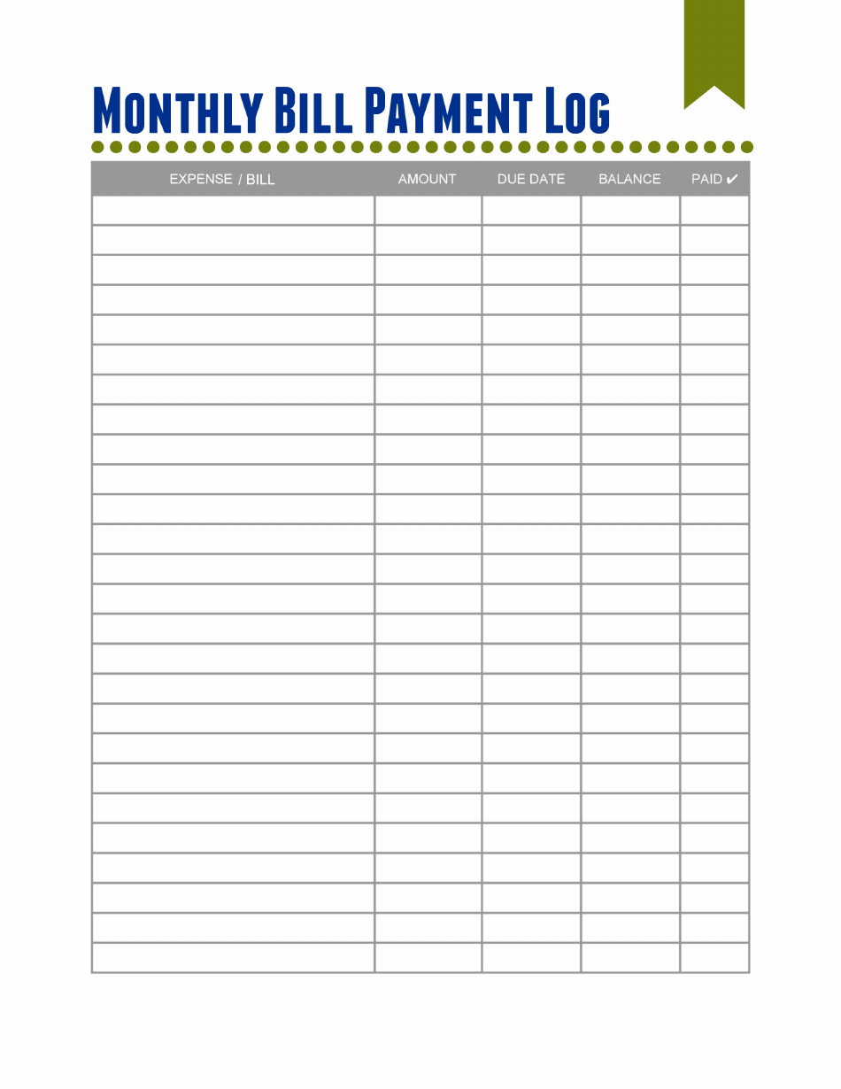 Monthly Bill Checklist Printable