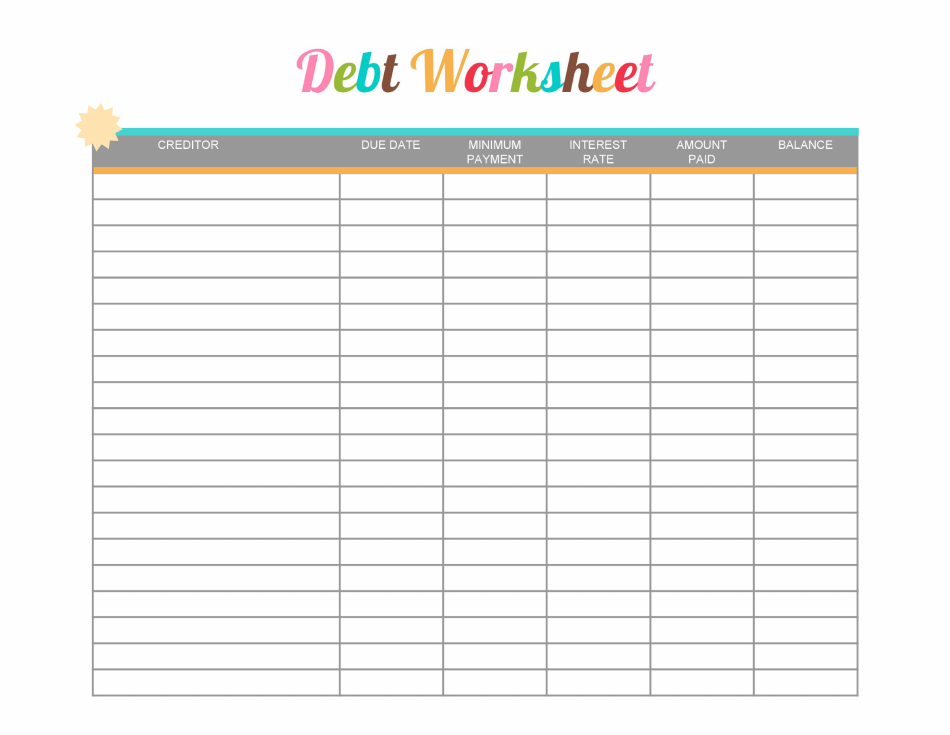 Debt Worksheet Template - Free Printable and Easy-to-Use debt management tool