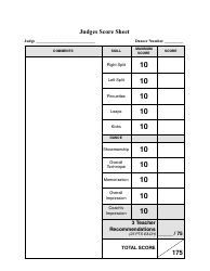 Document preview: Dance Team Judges Score Sheet Template