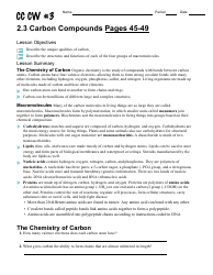 Document preview: Carbon Compounds Worksheet - Chapter 2.3,the Chemistry of Life