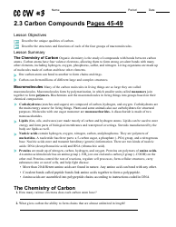 Carbon Compounds Worksheet - Chapter 2.3,the Chemistry of Life