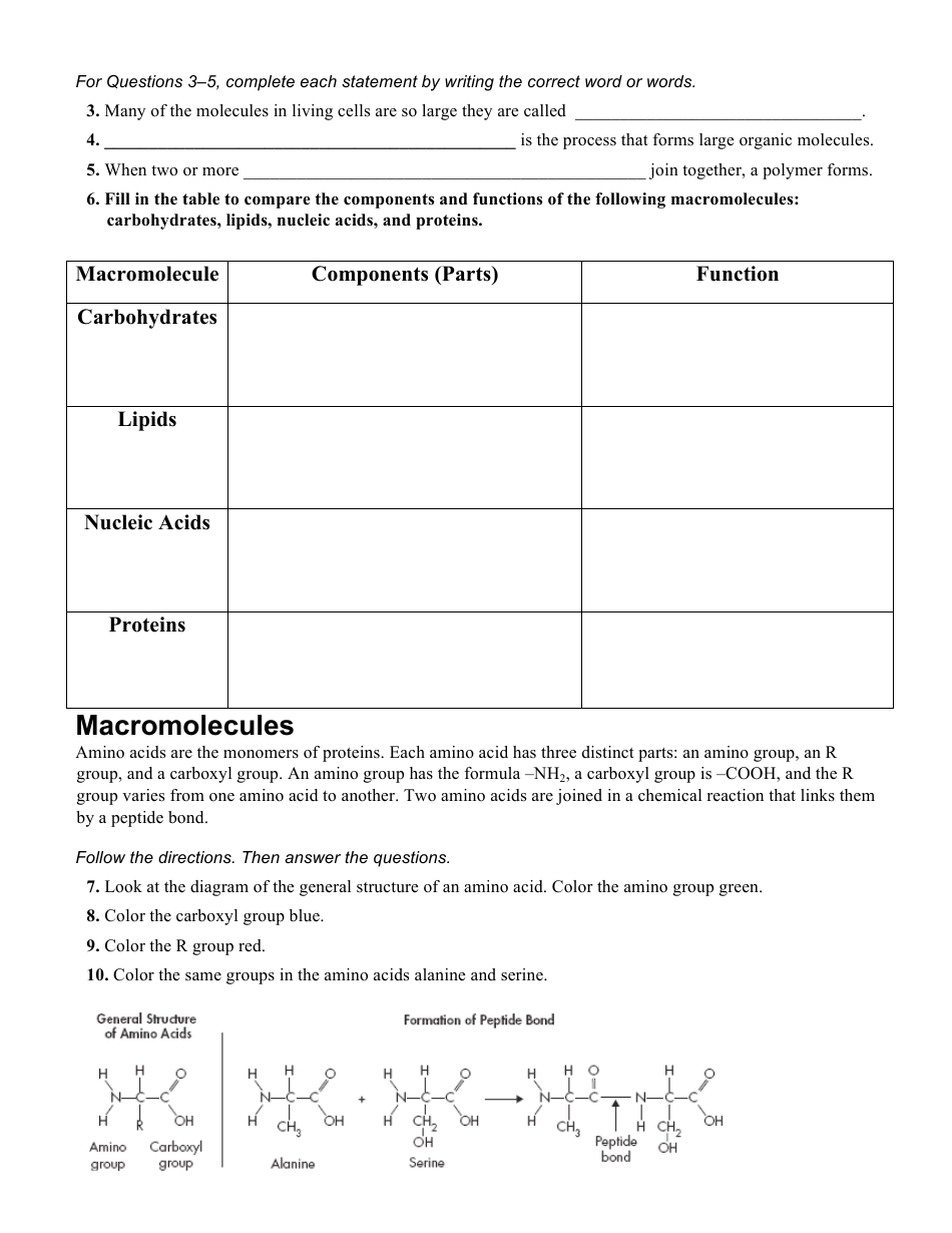 Carbon Compounds Worksheet - Chapter 2.3,the Chemistry of Life, Page 2