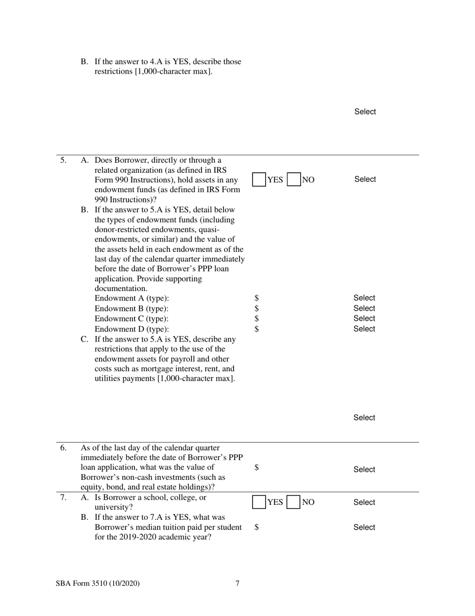 SBA Form 3510 Paycheck Protection Program Loan Necessity Questionnaire (Non-profit Borrowers), Page 7