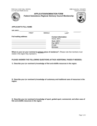 Document preview: FWS Form 3-2321 Regional Council Membership Application/Nomination