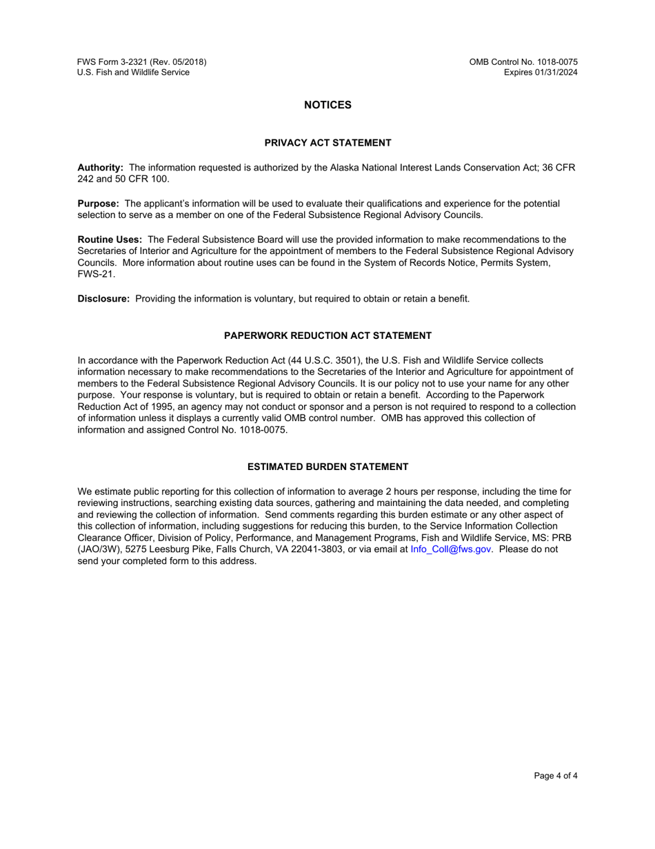 FWS Form 3-2321 Regional Council Membership Application / Nomination, Page 4