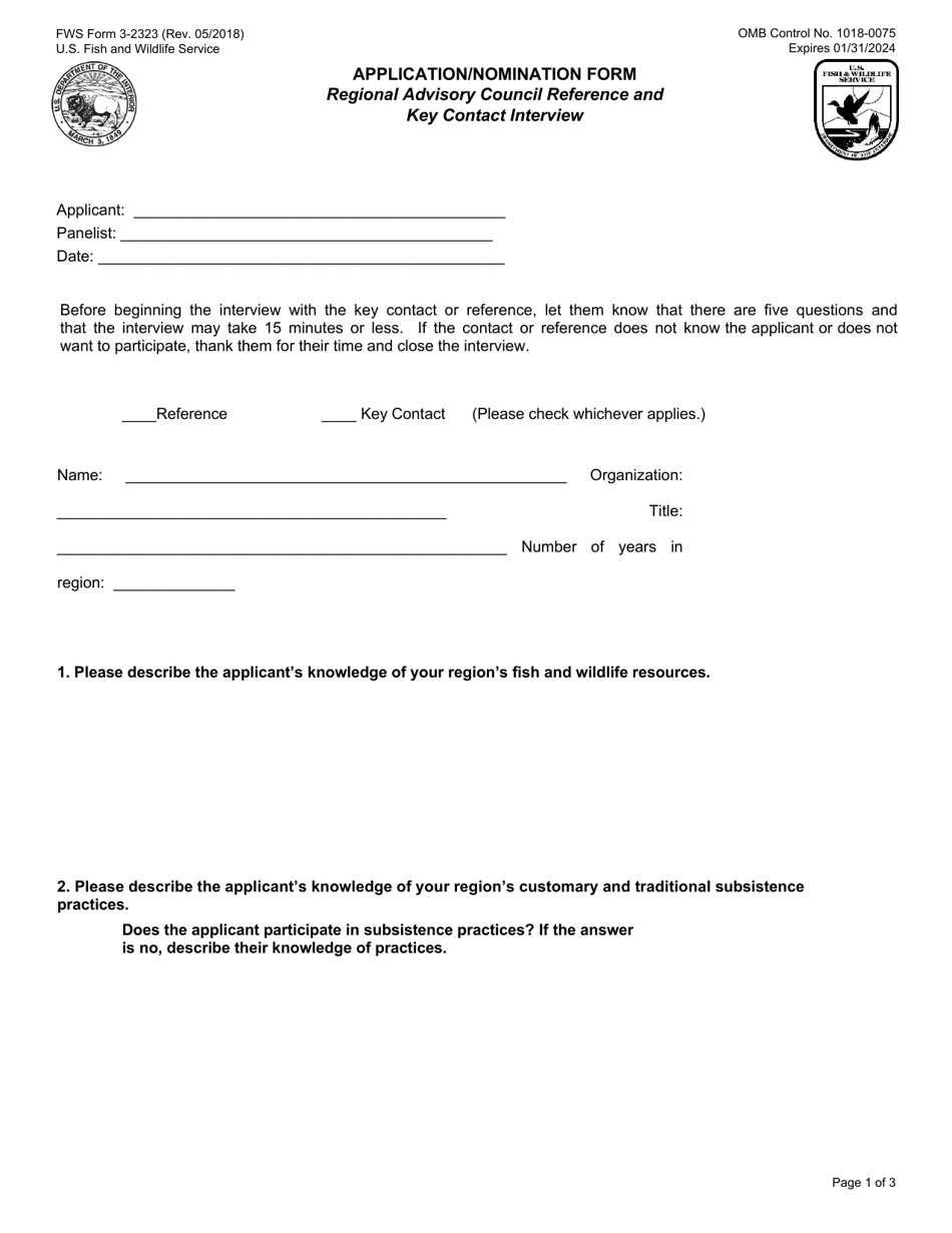 FWS Form 3-2323 Download Fillable PDF or Fill Online Regional Council ...