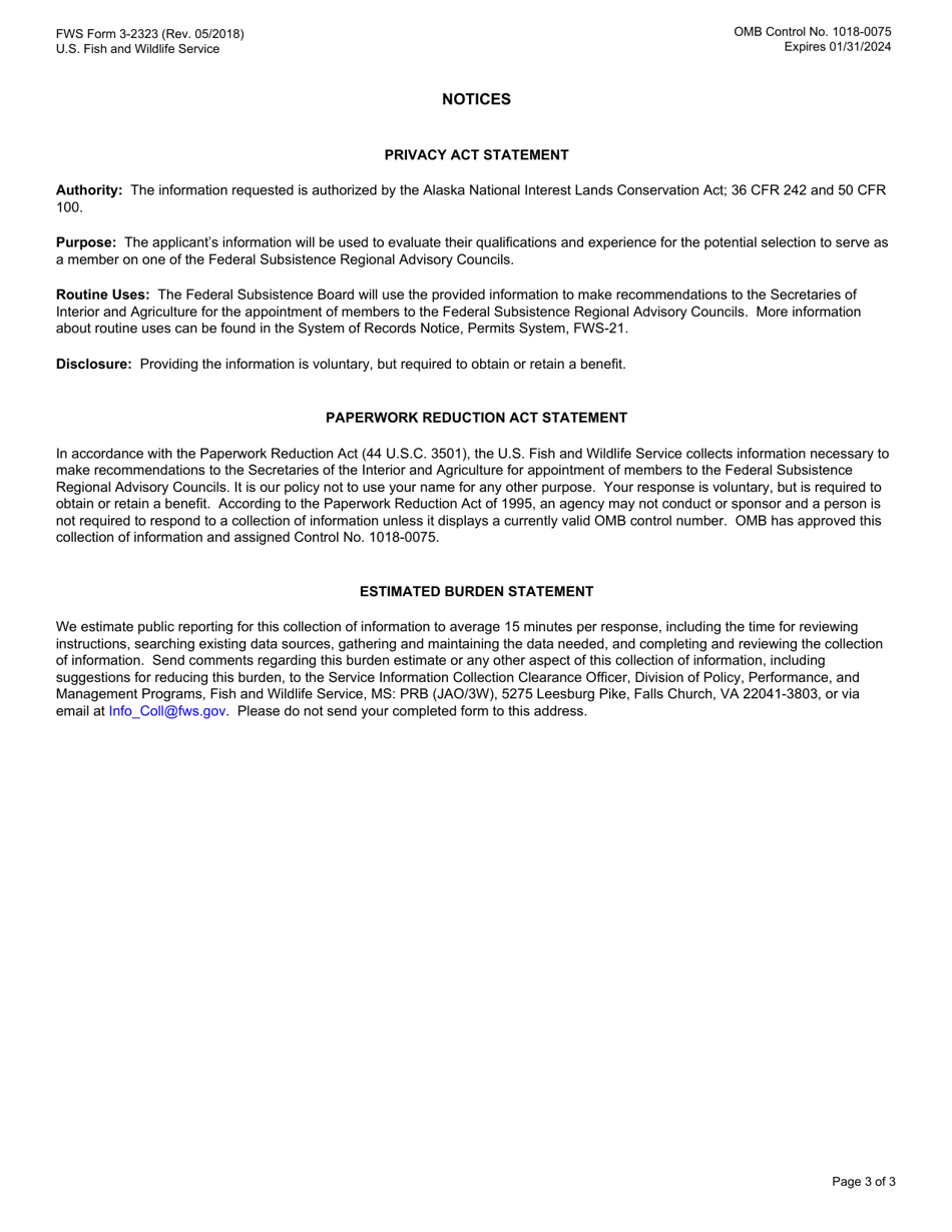 FWS Form 3-2323 Regional Council Reference / Key Contact Interview, Page 3