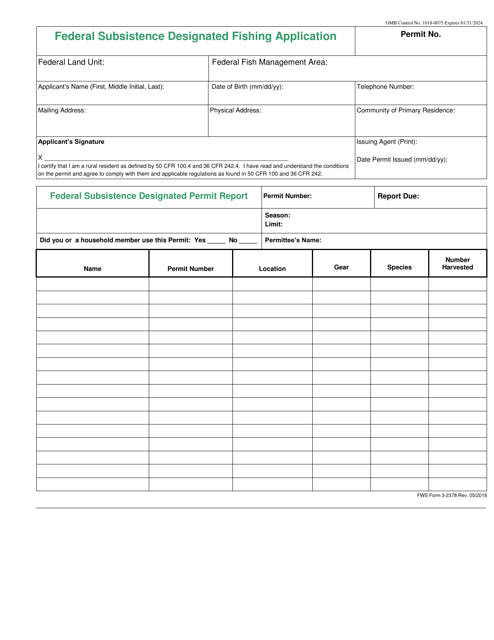 FWS Form 3-2378  Printable Pdf