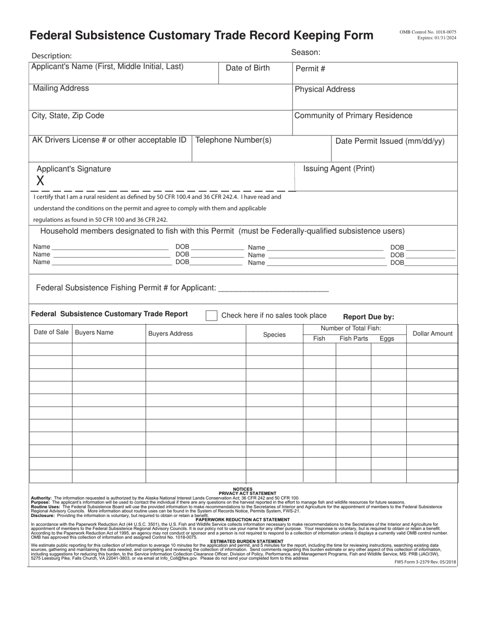 Fws Form 3 2379 Download Printable Pdf Or Fill Online Federal
