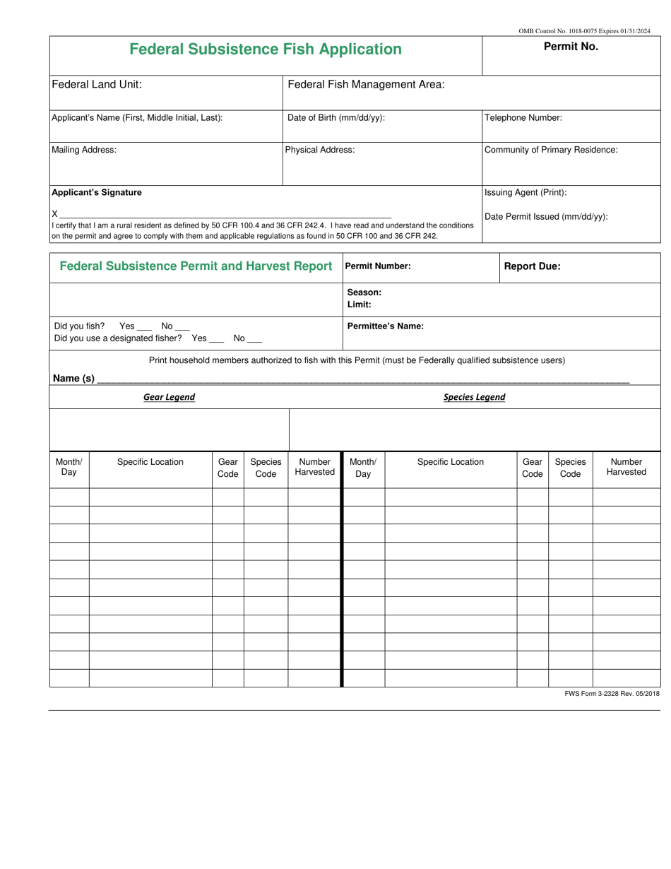 FWS Form 3-2328 Federal Subsistence Fish Application, Page 1