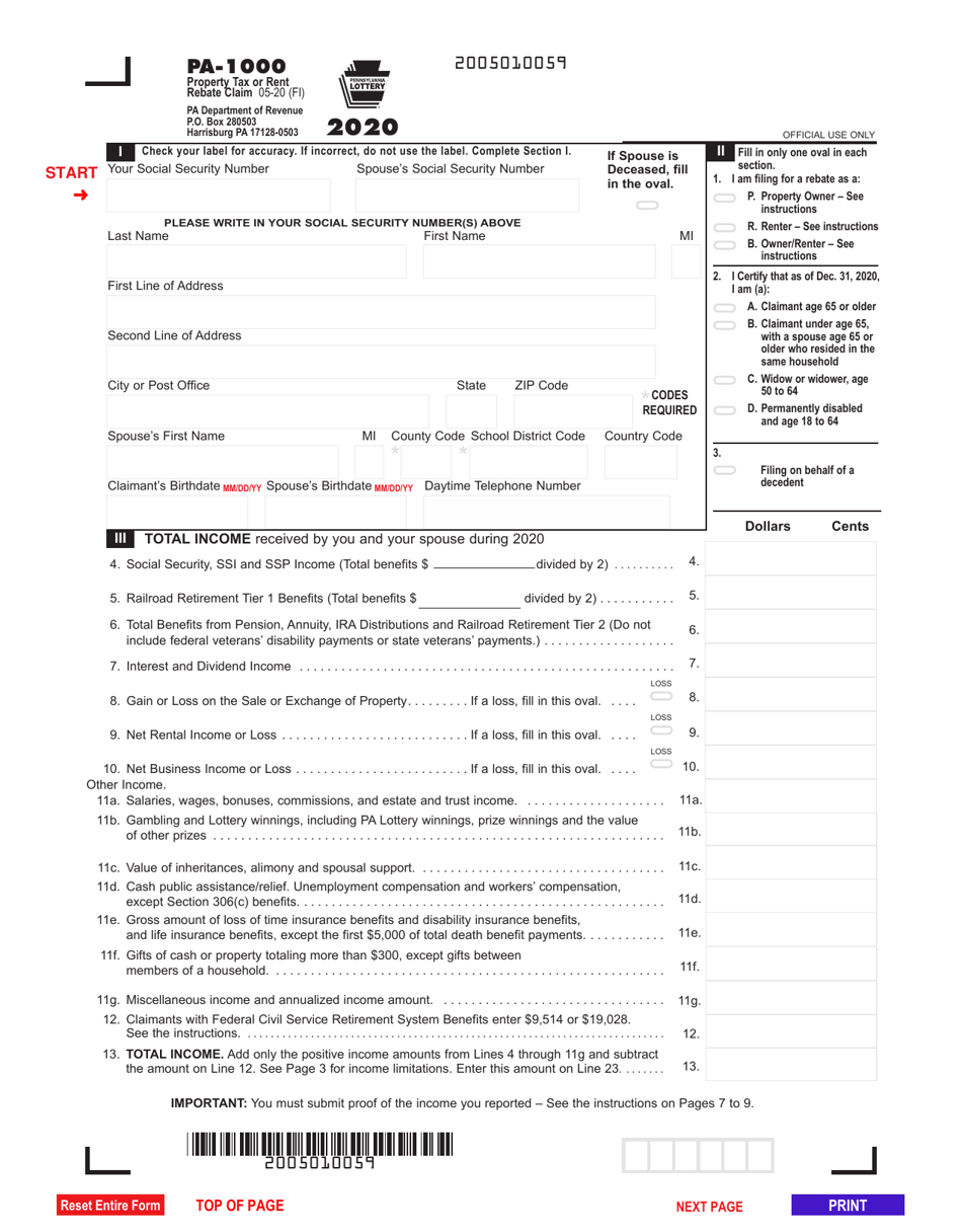 Form PA 1000 Download Fillable PDF Or Fill Online Property Tax Or Rent 