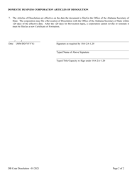 Domestic Business Corporation Articles of Dissolution - Alabama, Page 2