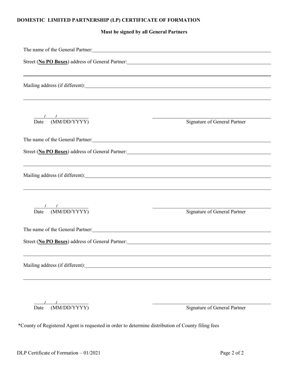 Domestic Limited Partnership (Lp) Certificate of Formation - Alabama, Page 2