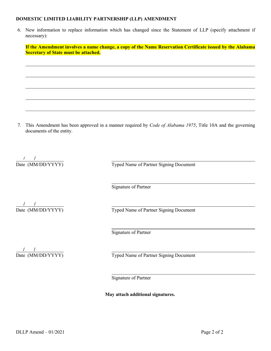 Domestic Limited Liability Partnership (LLP ) Amendment to Statement of Limited Liability Partnership - Alabama, Page 2