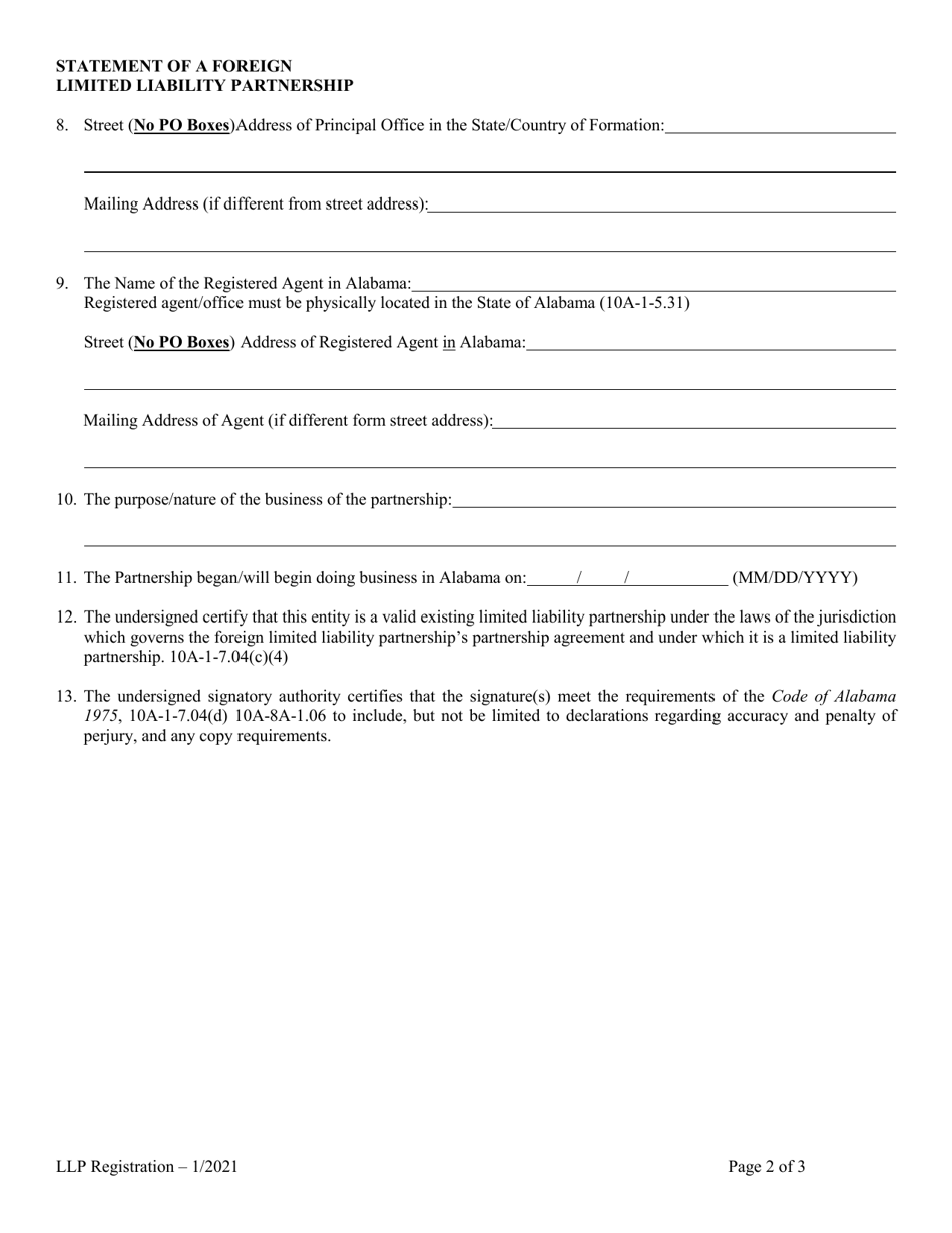 Statement of Authority for Foreign Limited Liability Partnership (LLP ) - Alabama, Page 2