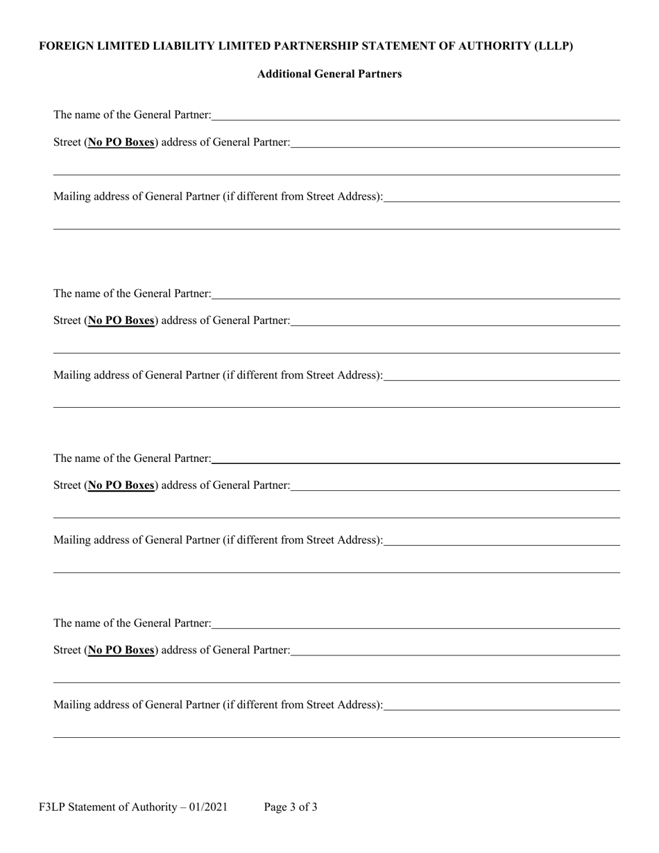 Foreign Limited Liability Limited Partnership Statement of Authority (Lllp) - Alabama, Page 3