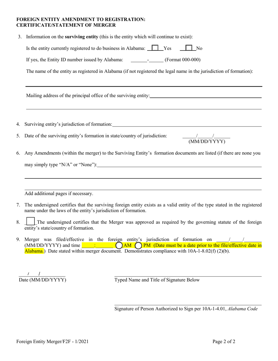 Foreign Entity Amendment to Registration: Certificate / Statement of Merger - Alabama, Page 2