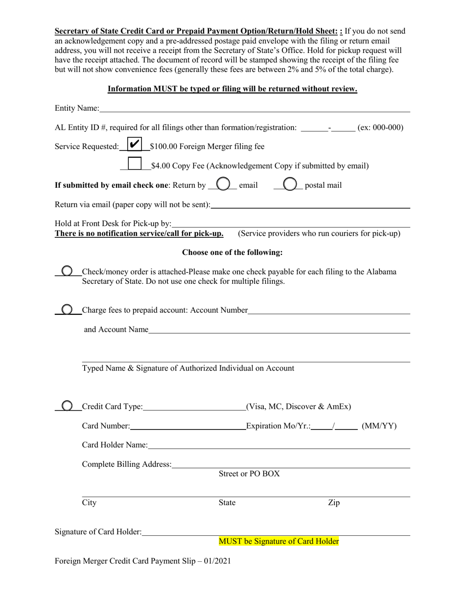 Foreign Entity Amendment to Registration: Certificate / Statement of Merger - Alabama, Page 3