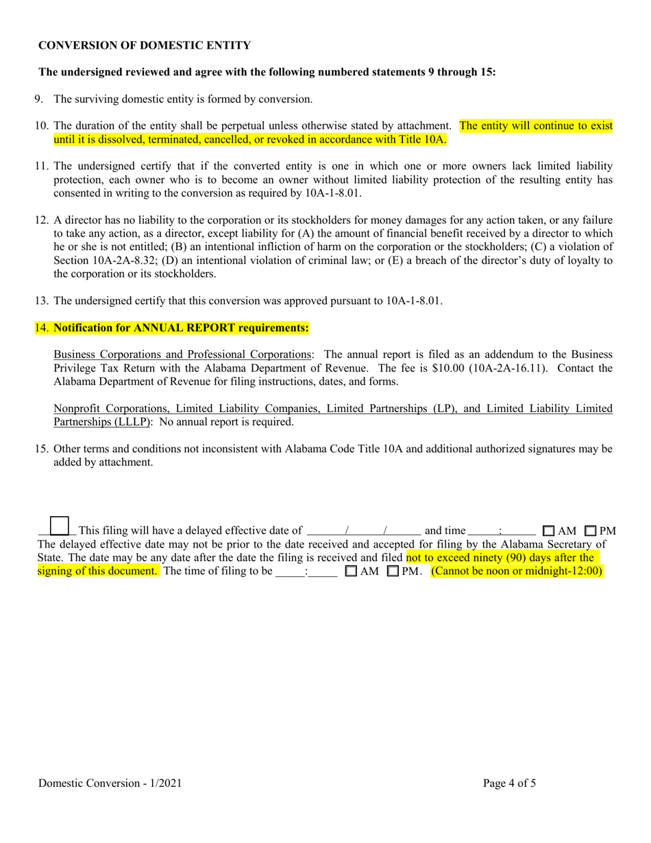 Conversion of a Domestic Entity - Alabama, Page 4
