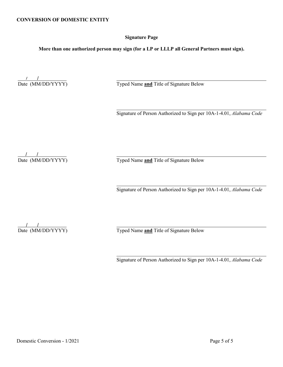 Conversion of a Domestic Entity - Alabama, Page 5