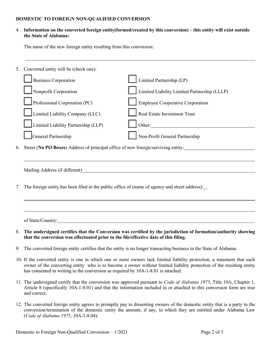 Domestic Entity Conversion to Non-registered Foreign Entity (Termination of Domestic Entity) - Alabama, Page 2